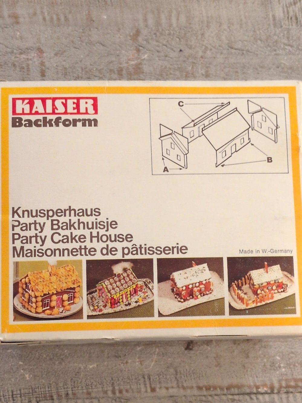 VTG Kaiser Knusperhaus Party Cake House Backform Pan w/ Recipe- Made in Germany